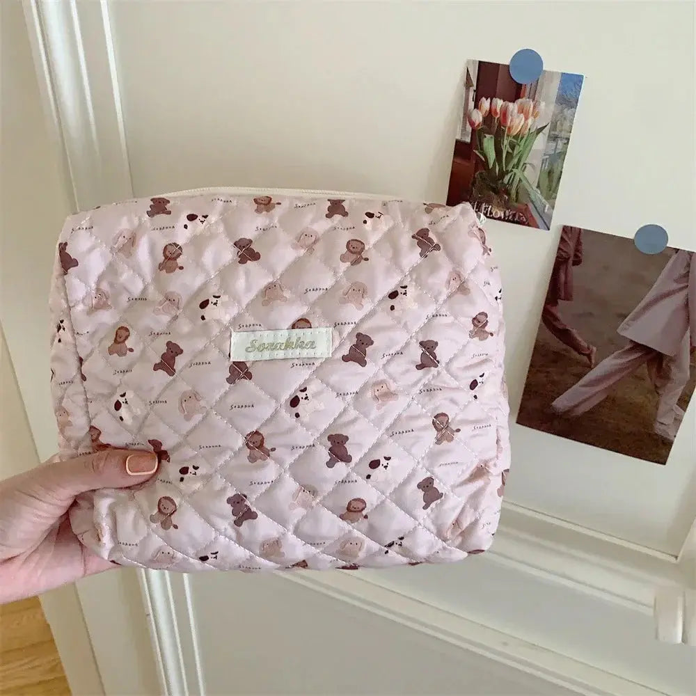 Cute Pink Women's Cosmetic Bag Make Up Case Cotton Travel Storage Bags Portable Wash Makeup Bag Large Clutch Purse Handbags Ultimate Bag Store