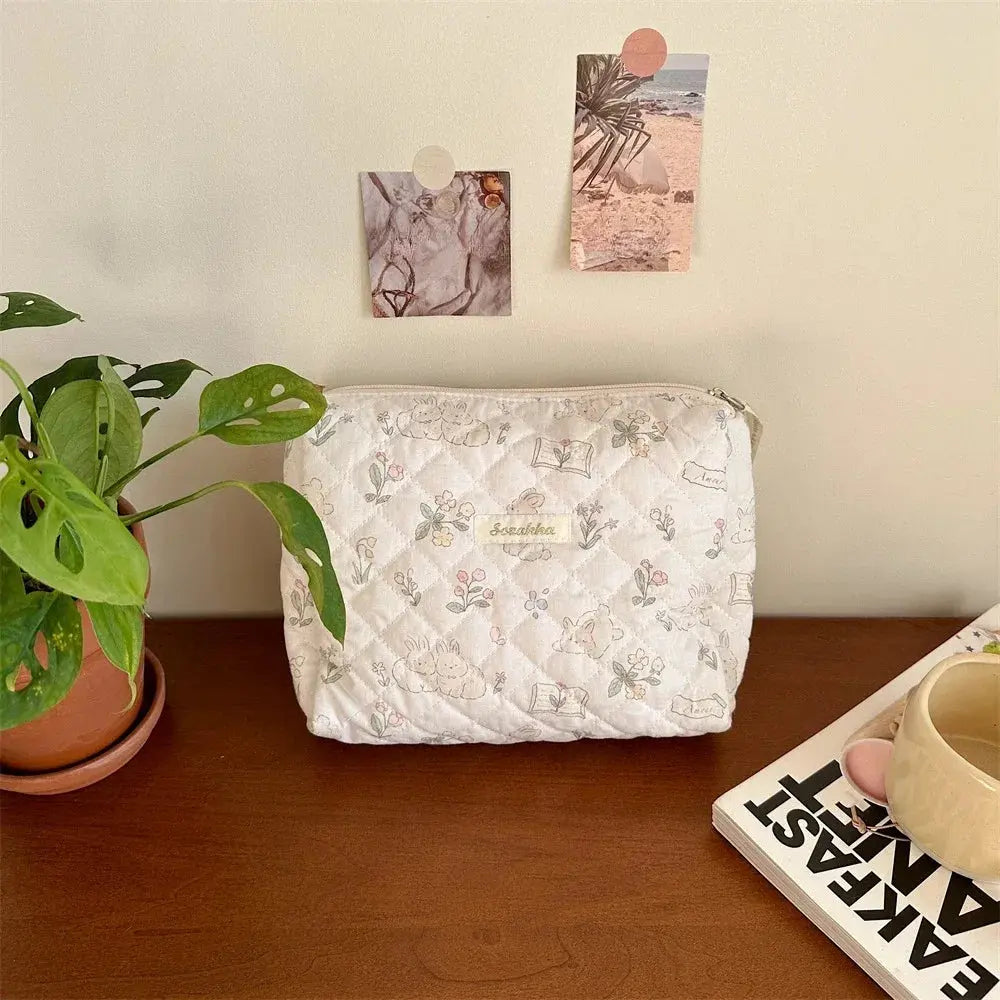 Cute Pink Women's Cosmetic Bag Make Up Case Cotton Travel Storage Bags Portable Wash Makeup Bag Large Clutch Purse Handbags Ultimate Bag Store