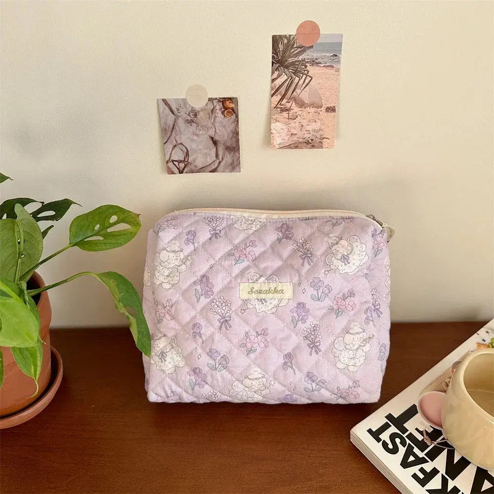 Cute Pink Women's Cosmetic Bag Make Up Case Cotton Travel Storage Bags Portable Wash Makeup Bag Large Clutch Purse Handbags Ultimate Bag Store