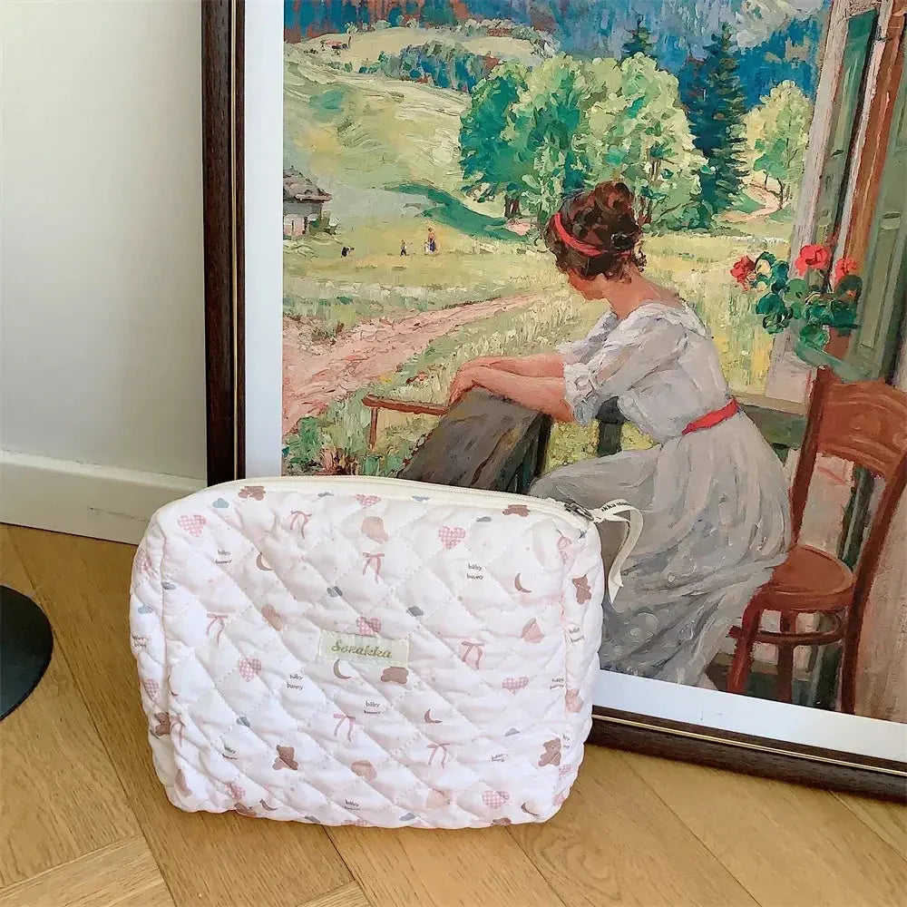 Cute Pink Women's Cosmetic Bag Make Up Case Cotton Travel Storage Bags Portable Wash Makeup Bag Large Clutch Purse Handbags Ultimate Bag Store