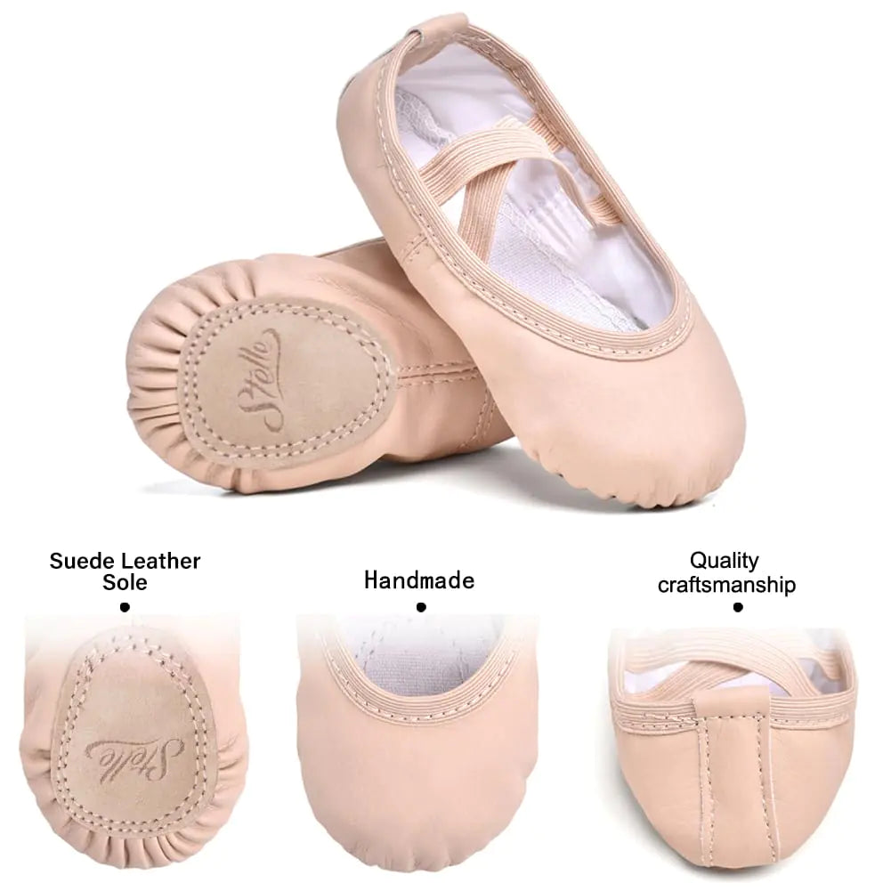 Zapatillas de ballet Stelle para niñas pequeñas, zapatillas de ballet de cuero suave para niños pequeños, niños pequeños y niños grandes, 9, color rosa 