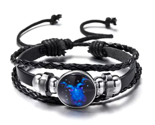 Luminous Zodiac Constellation Braided Couples Leather Bracelet for Men Vivareflex Online