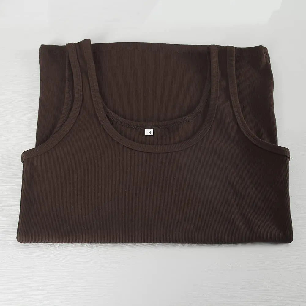 GEMBERA Women's Sleeveless Scoop Neck Ribbed Tank Tops Fitted Basic Cami Tee Shirts X-Large Brown - Vivareflex Online