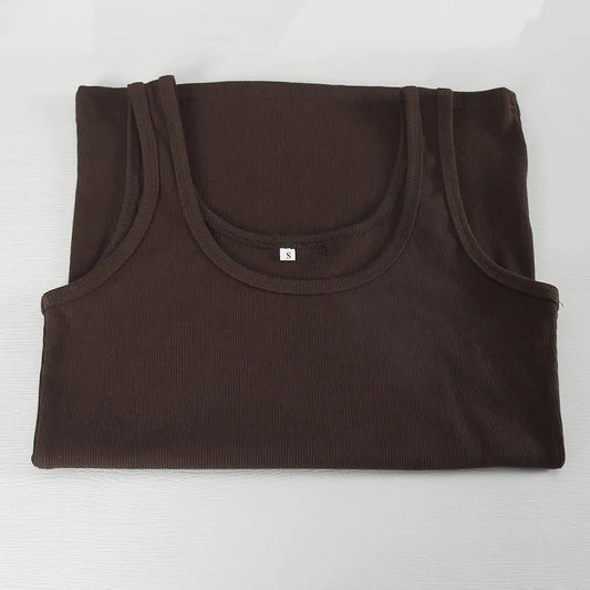 GEMBERA Women's Sleeveless Scoop Neck Ribbed Tank Tops Fitted Basic Cami Tee Shirts X-Large Brown - Vivareflex Online