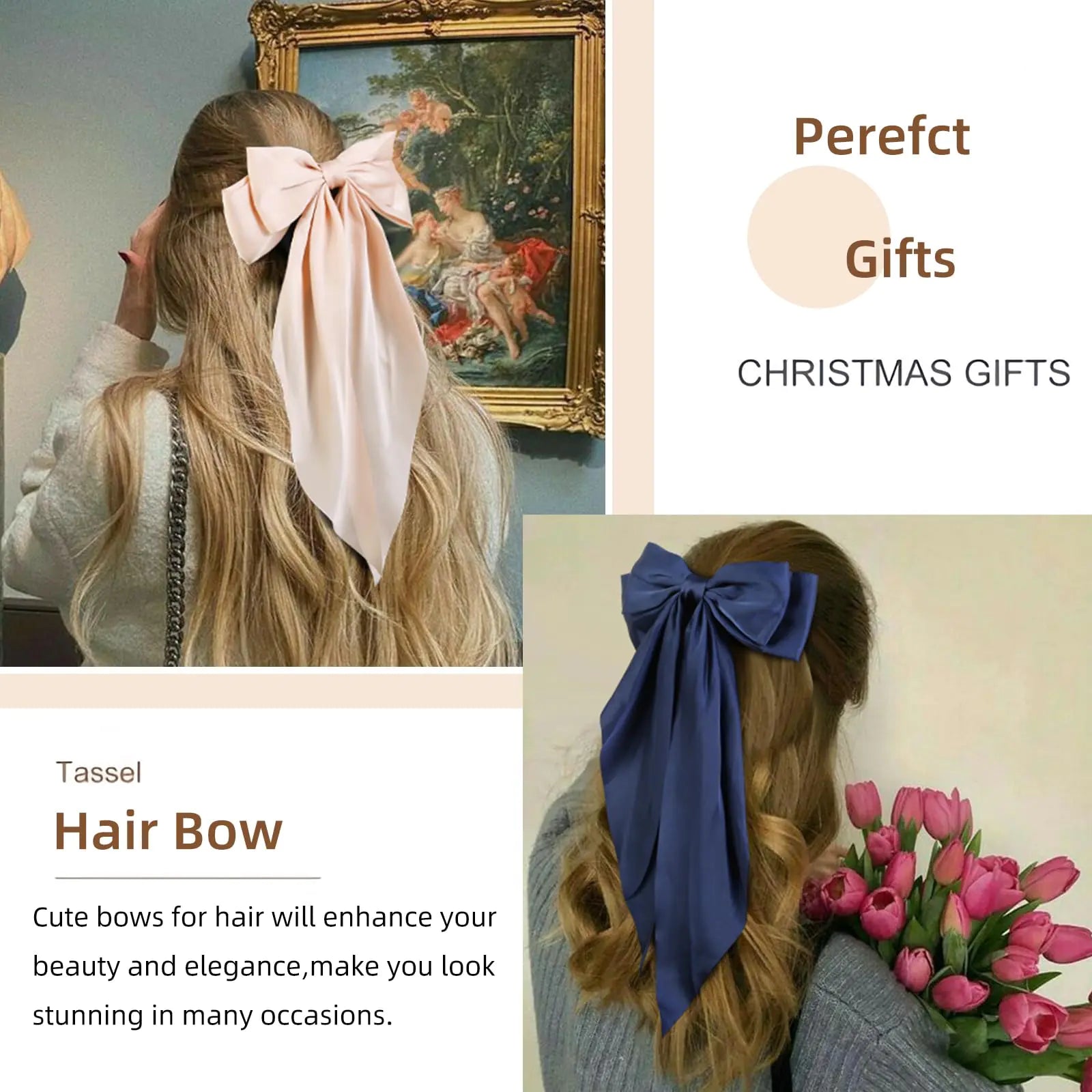 Hair Ribbon Clips with Long Tails - 8 PCS Cute Vintage Accessories for Women and Girls Nude Neutral