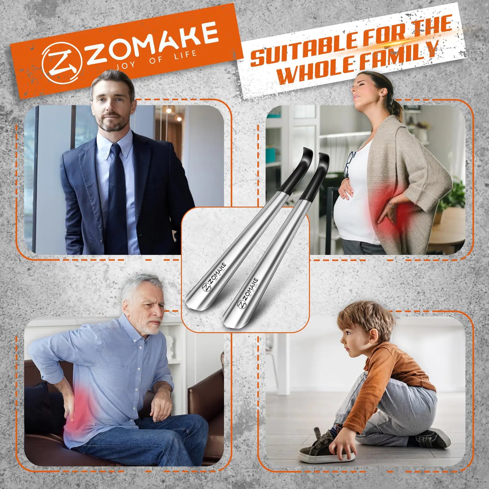 ZOMAKE Shoe Horn Long Handle for Seniors 2 Pack,Metal Long Shoehorn for Boots,16.5