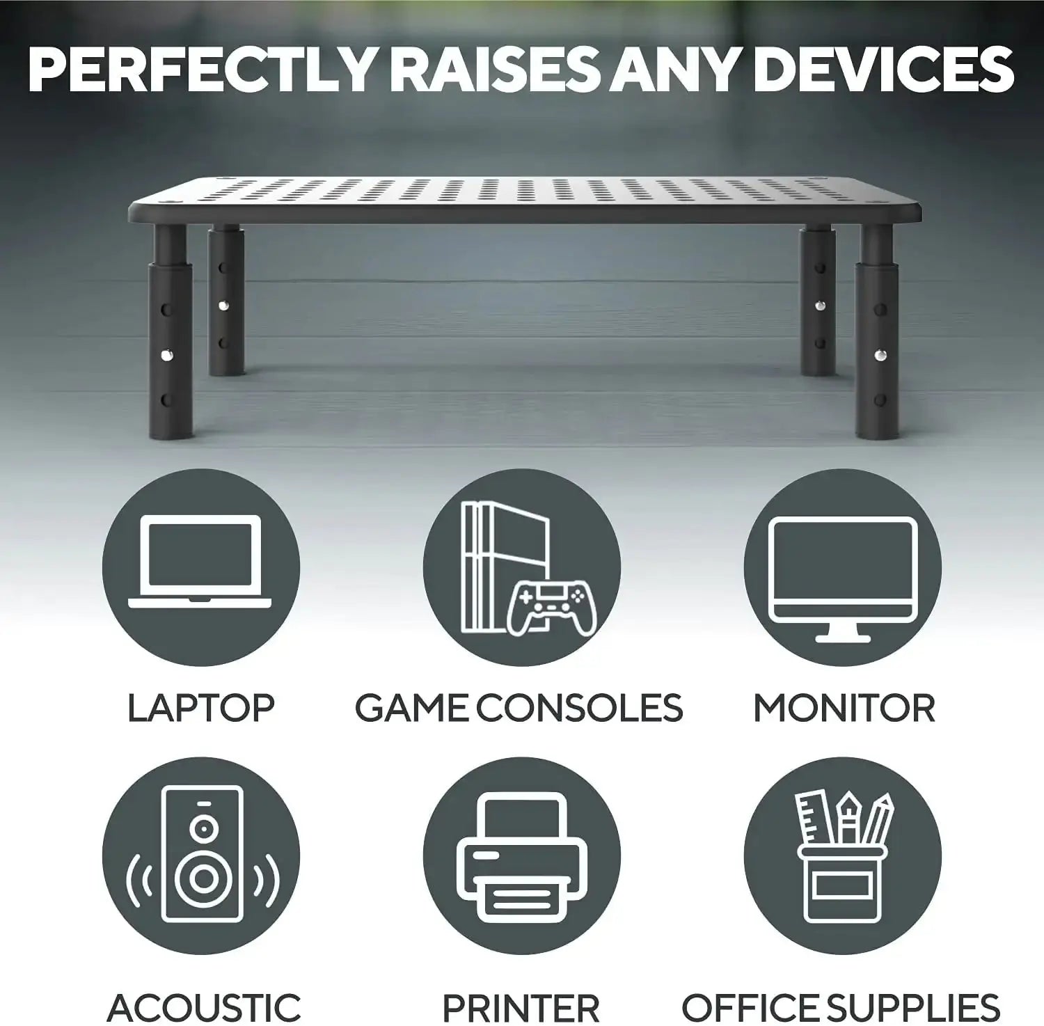 Deluxe Adjustable Monitor Riser - Black Metal Laptop Stand Vivareflex Online