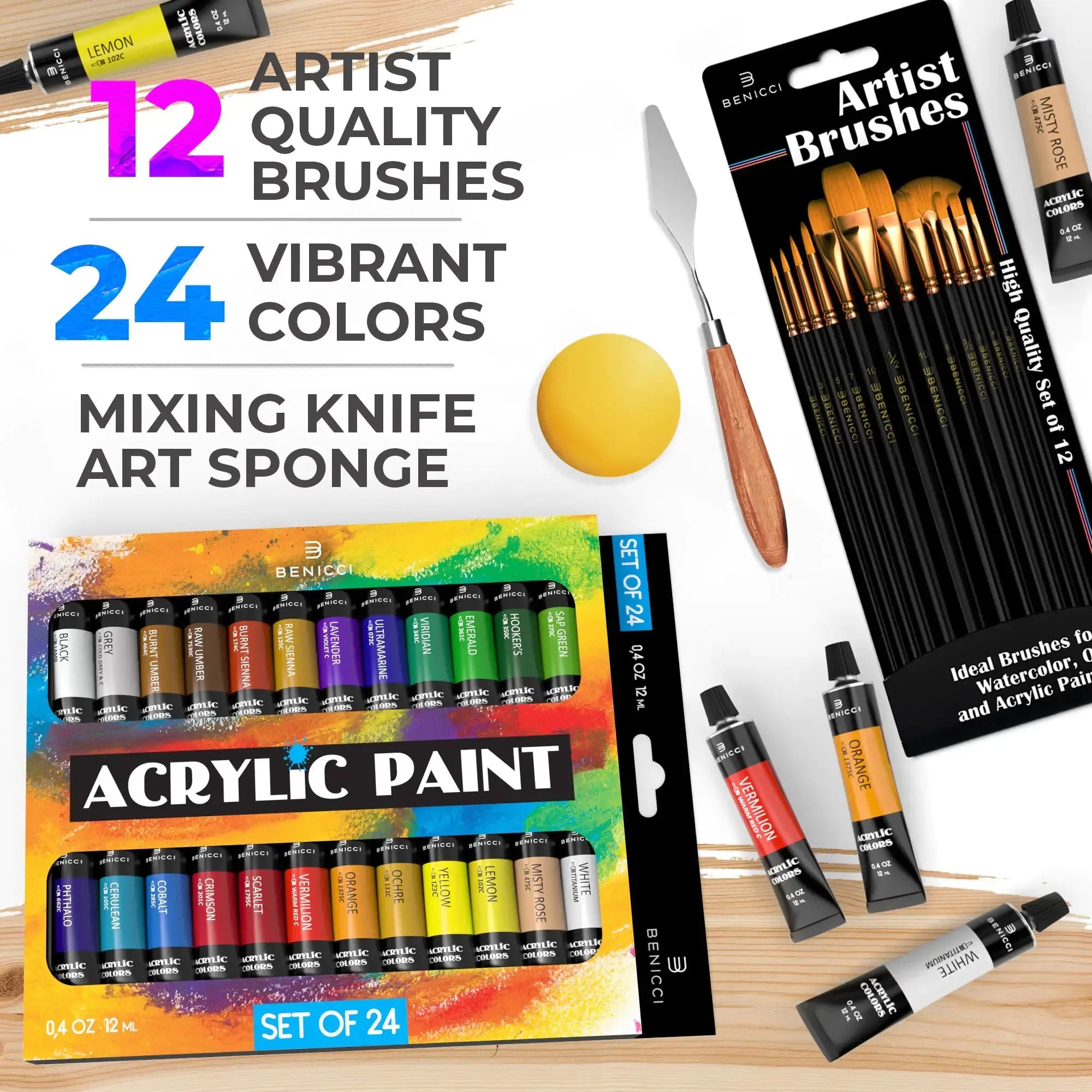 Deluxe Artistry Acrylic Paint Kit - 24 Vivid Colors & 12 Brushes with Extras Vivareflex Online