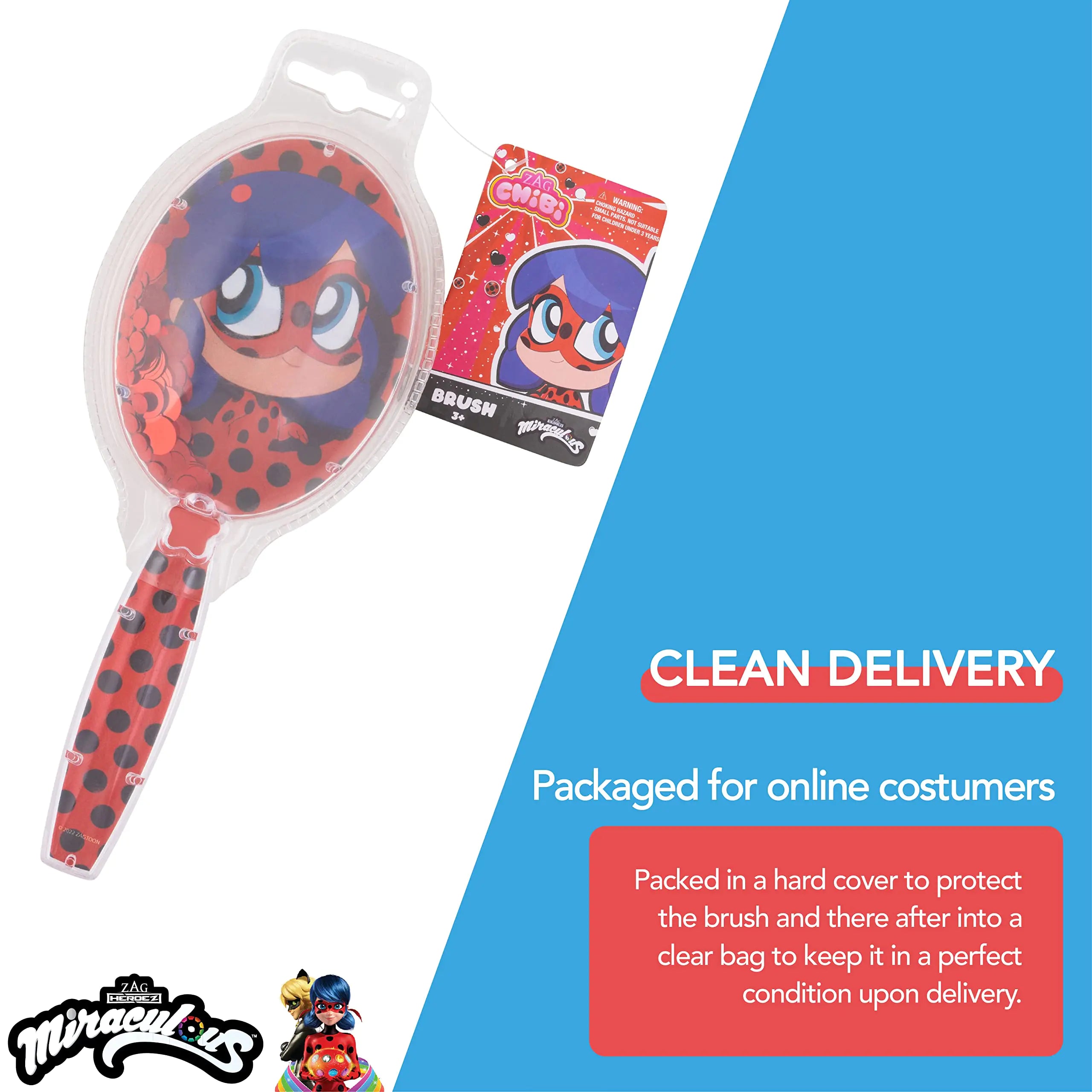 Miraculous Hair Brush with Magical Sparkling Stars Ladybug Confetti Hair Brush - Kids Hair Brush Ages 3+ Red