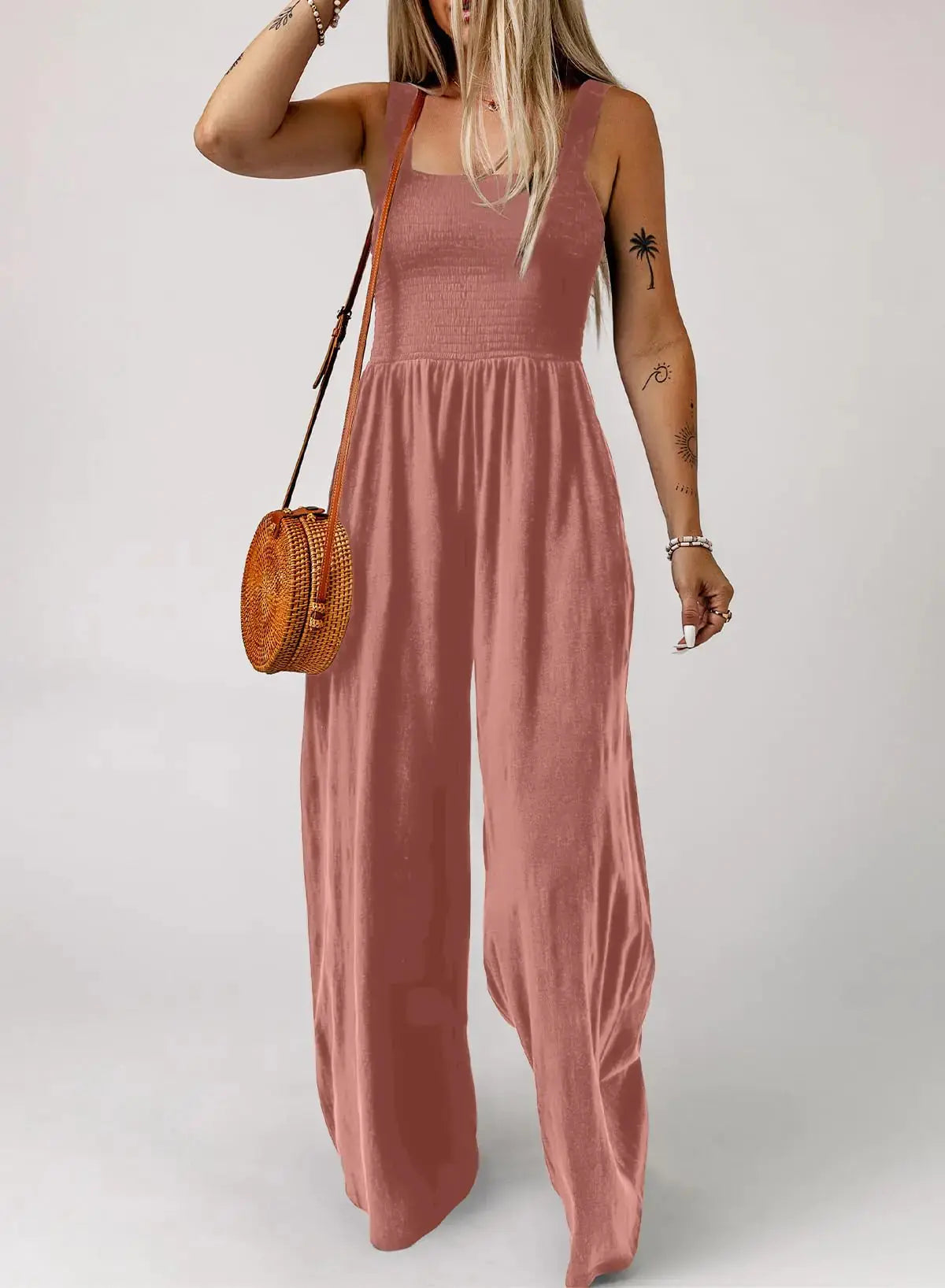 Dokotoo Women's Casual Loose Overalls Jumpsuits One Piece Sleeveless Wide Leg Long Pant Rompers With Pockets X-Small Rose Pink - Vivareflex Online