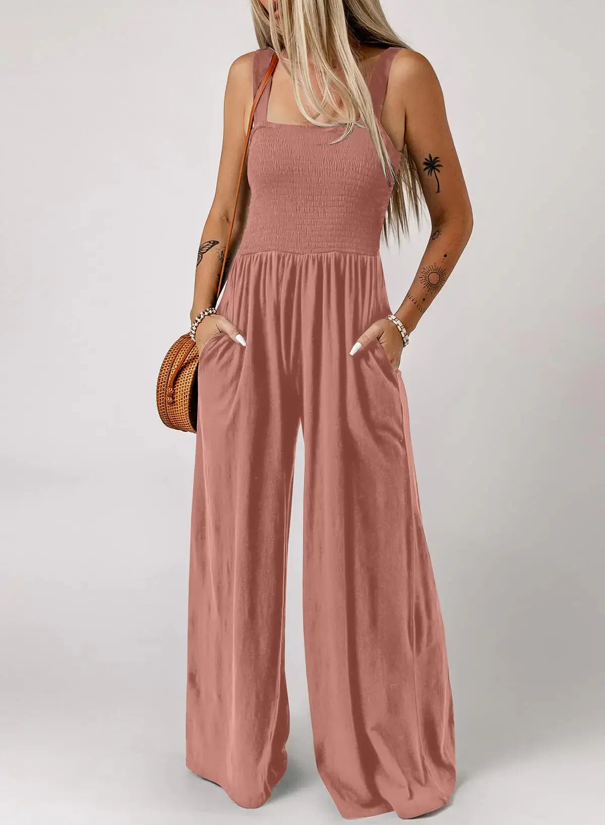 Dokotoo Women's Casual Loose Overalls Jumpsuits One Piece Sleeveless Wide Leg Long Pant Rompers With Pockets X-Small Rose Pink - Vivareflex Online
