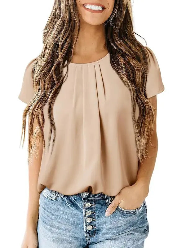 Dokotoo Women's Round Neck Basic Pleated Top | Vivareflex Online