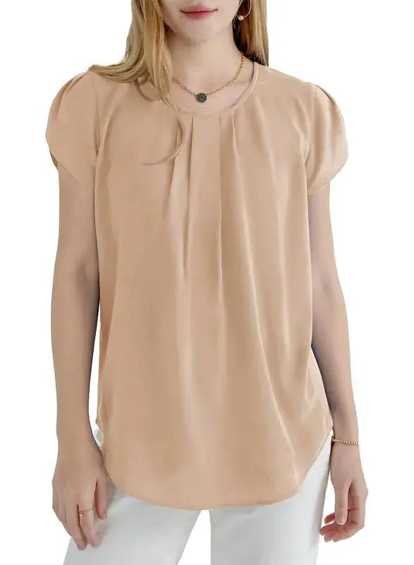 Dokotoo Women's Casual Round Neck Pleated Top | Vivareflex Online