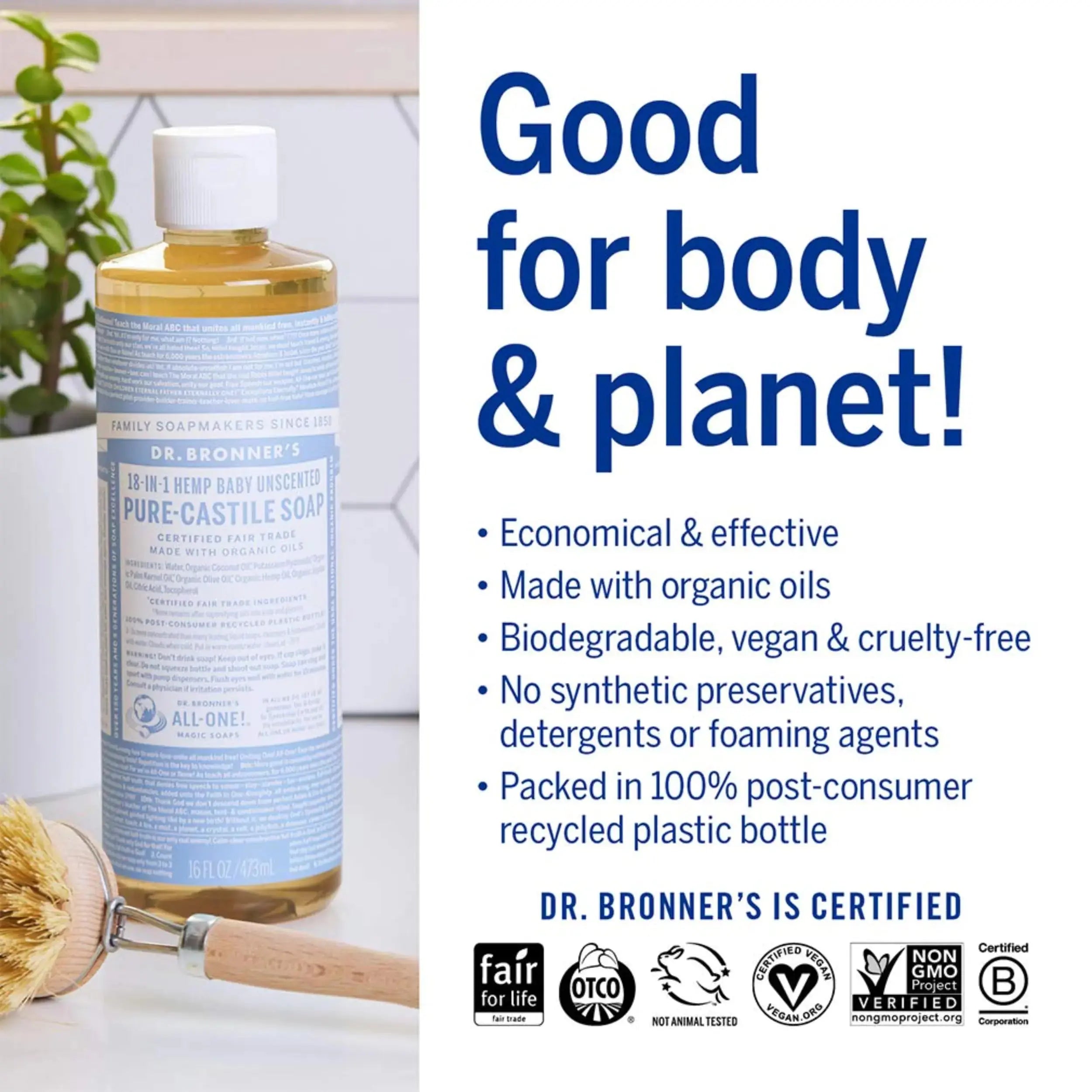 Dr. Bronner’s Pure-Castile Liquid Soap - Baby Unscented (16 oz) | Organic, Multi-Purpose, Gentle for Sensitive Skin - Vivareflex Online