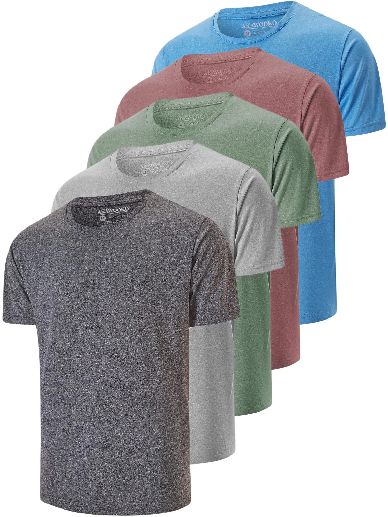 5 Pack Men's Dry Fit T Shirts, Athletic Running Gym Workout Short Sleeve Tee Shirts for Men X-Large Set 4