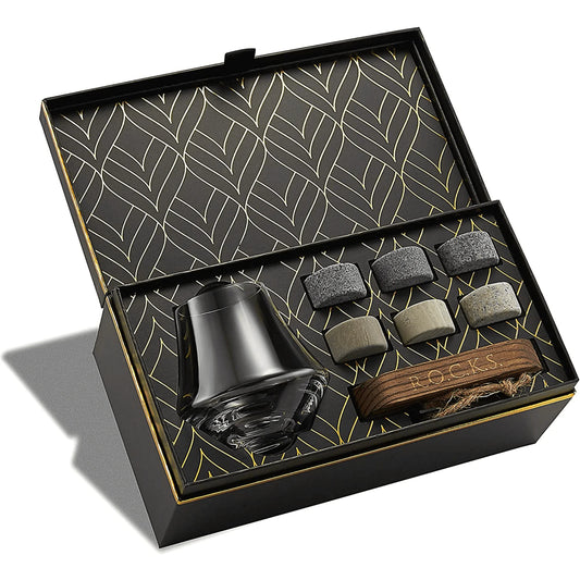 Coffret du connaisseur - Pierres à whisky et verre de dégustation en cristal