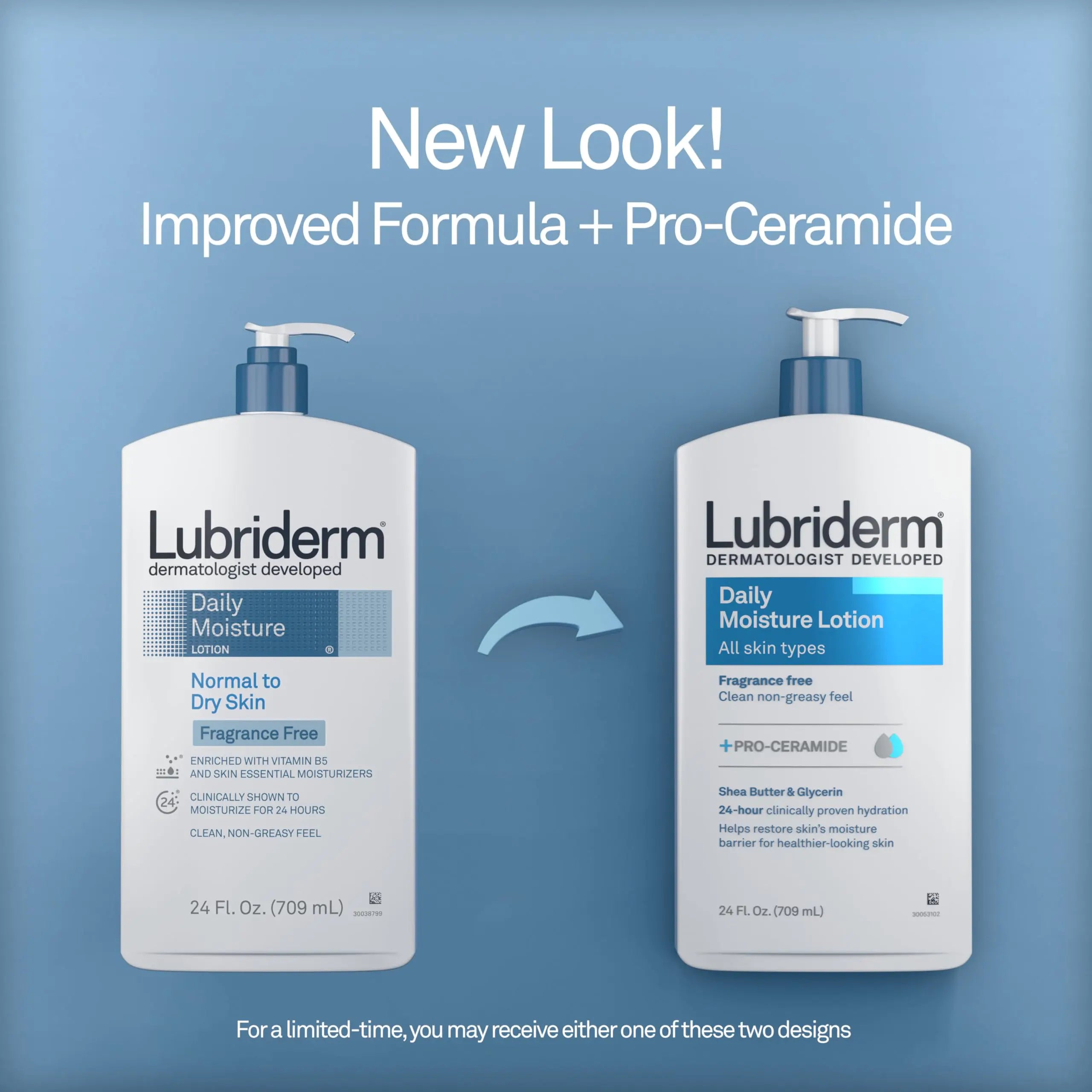 Lubriderm Fragrance Free Daily Moisture Lotion + Pro-Ceramide, Shea Butter & Glycerin, Face, Hand & Body Lotion for Sensitive Skin