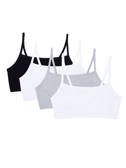 Fruit of the Loom Women's Spaghetti Strap Cotton Pullover Sports Bra Value Pack 40 Black/White/White/Heather Grey 4-pack - Vivareflex Online