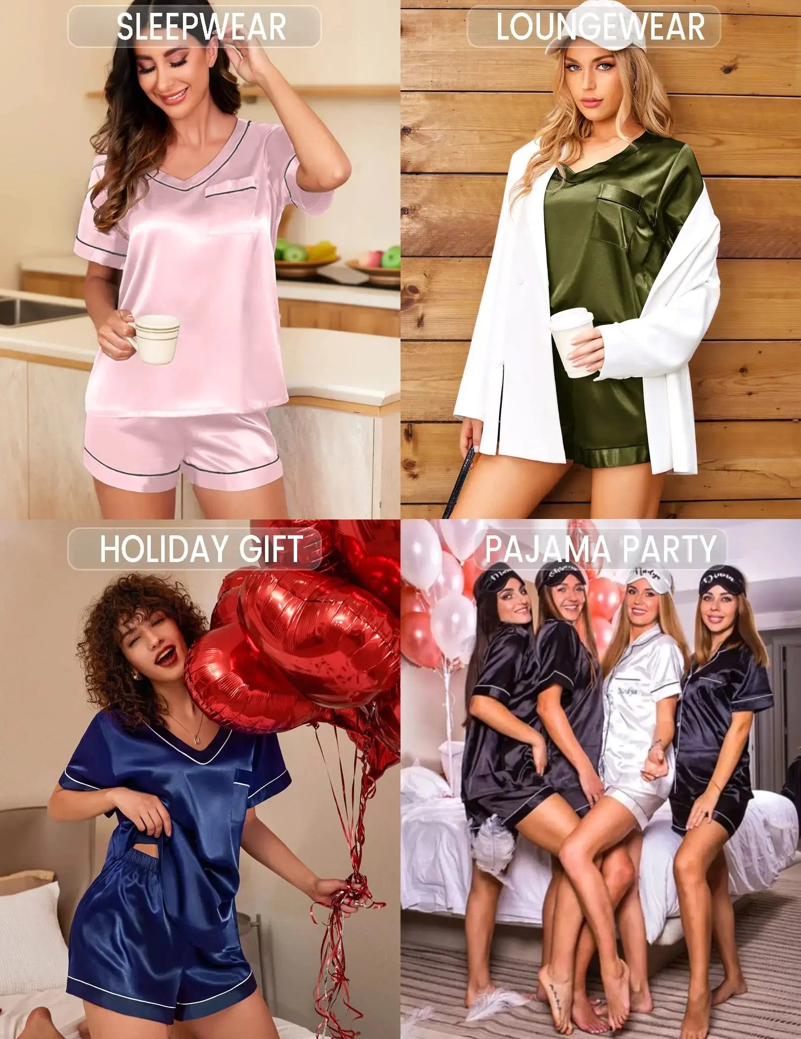 Satin Short Sleeve Silk Pajama Set - Two Piece Soft Sleepwear_Vivareflex_Online
