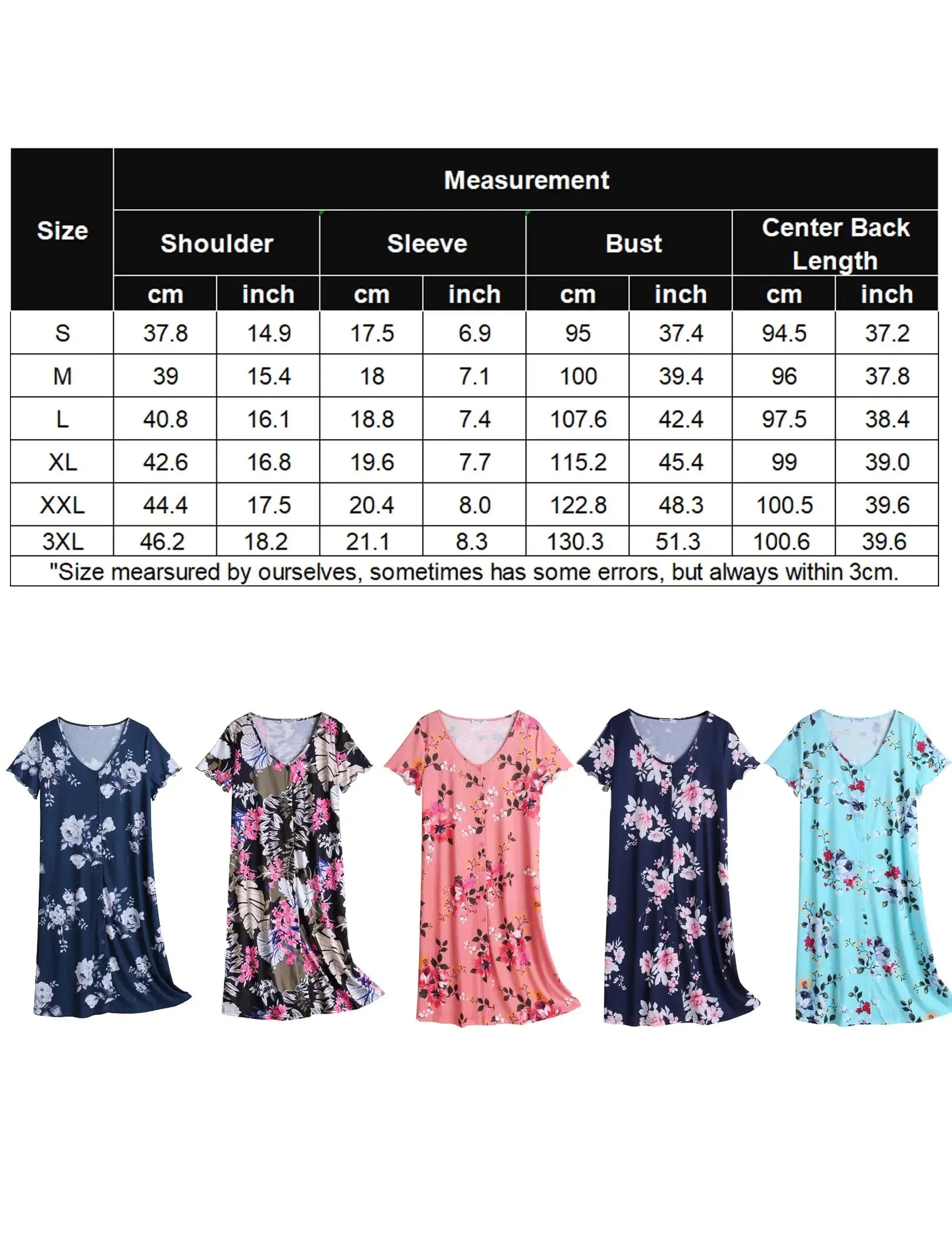 Ekouaer Women's Nightshirt Short Sleeve Button Down Nightgown V-Neck Sleepwear Pajama Dress White Flowers Small - Vivareflex Online