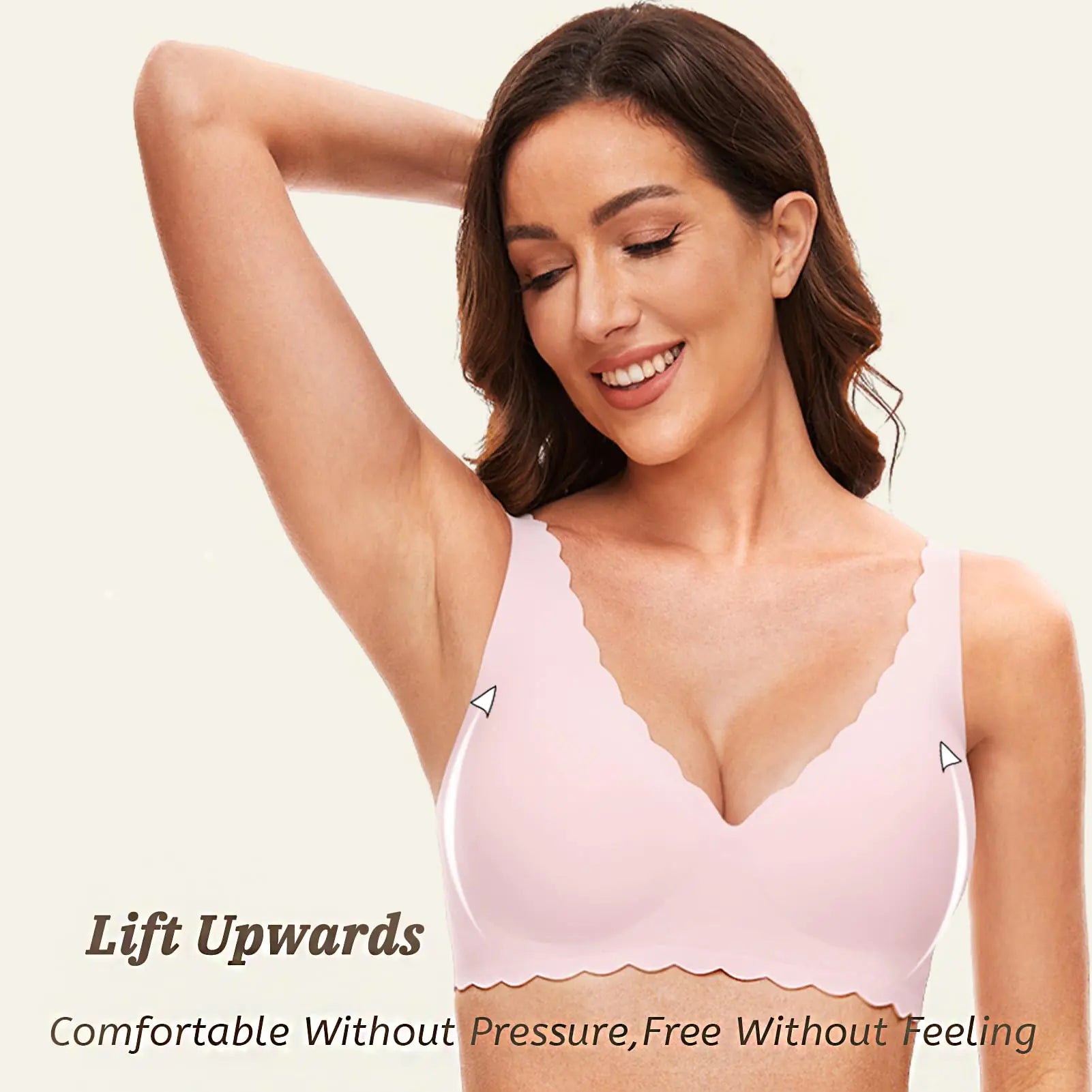 Deep V Petal Bras for Women No Underwire Soft Wireless Bras Comfort Seamless Bralettes with Extender Small Light Pink