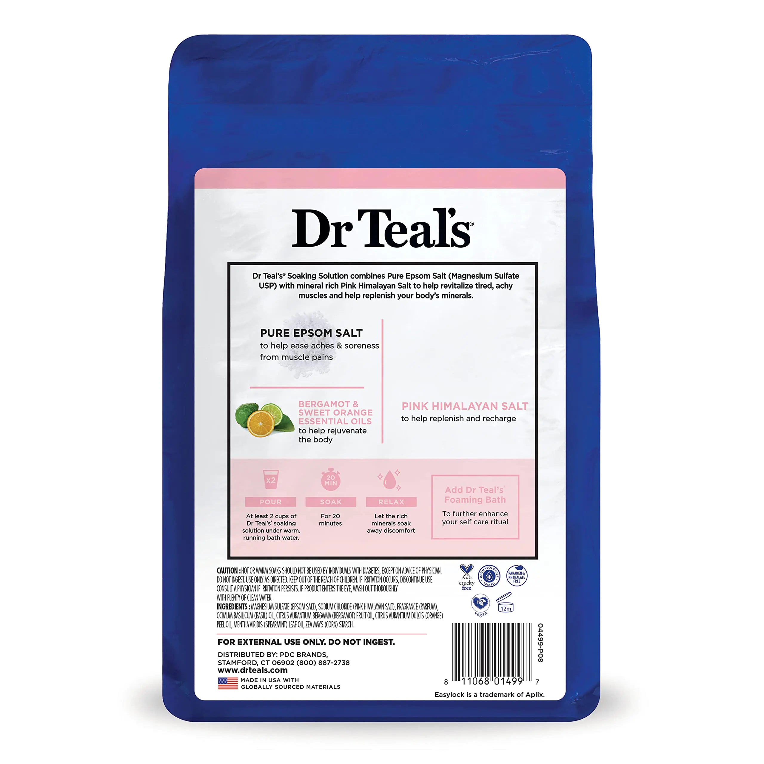 Bain de sel du Dr Teal avec du sel d'Epsom pur, restaure et reconstitue avec du minéral rose de l'Himalaya, 3 lb