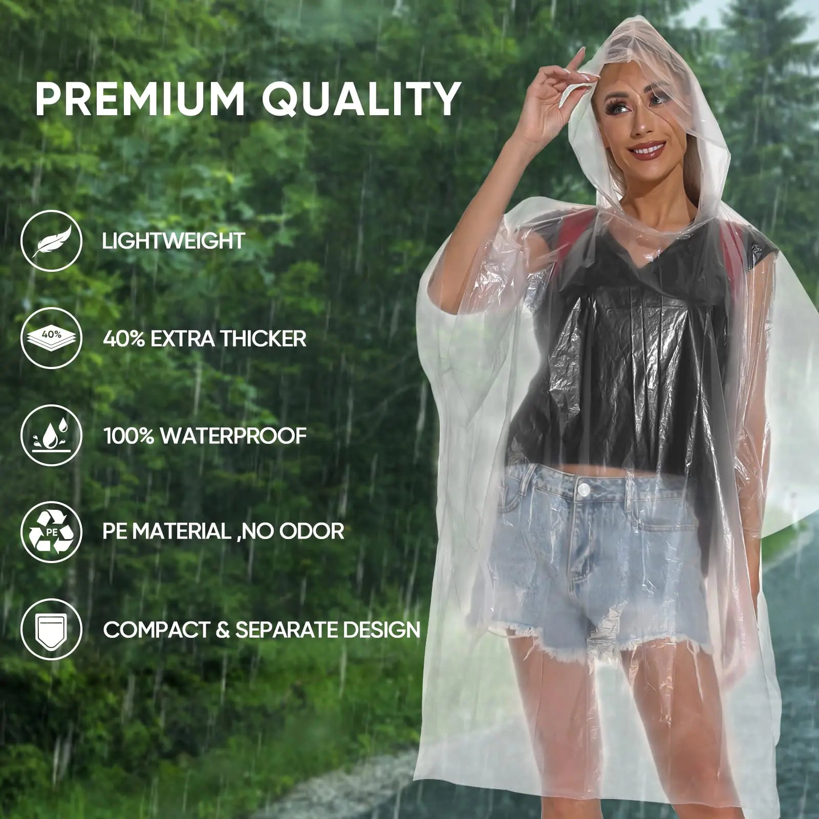 APEXUP Disposable Rain Ponchos for Adults, Emergency Rain Poncho for Camping Hiking Travelling Clear 50 Pack - Vivareflex Online