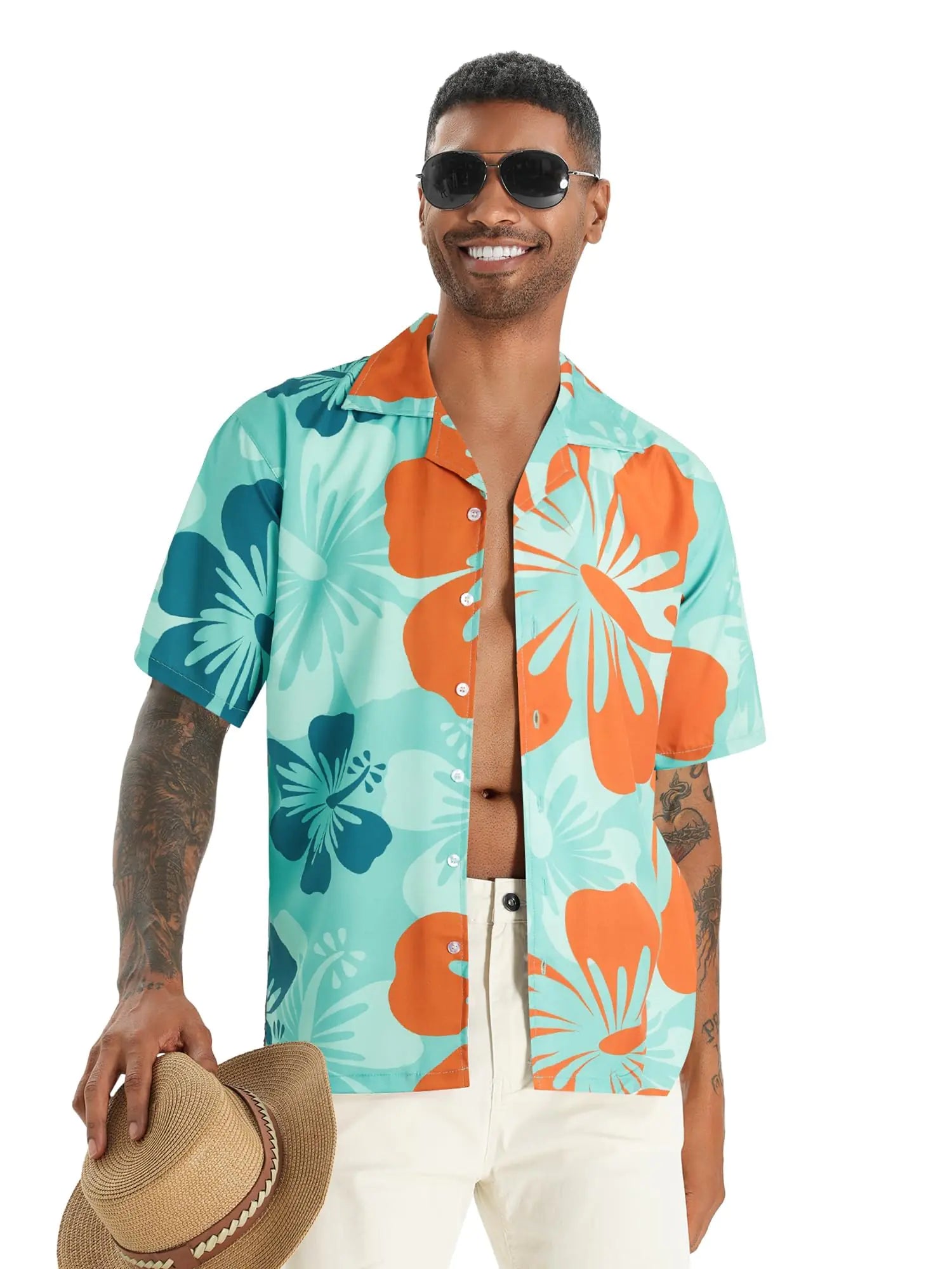 Chemise hawaïenne APTRO pour homme, chemise boutonnée à manches courtes, style tropical, pour la plage, vert hibiscus, 2X