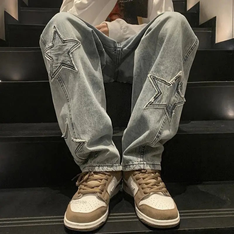 Star Embroidery Straight Casual Men Jeans Vivareflex Online