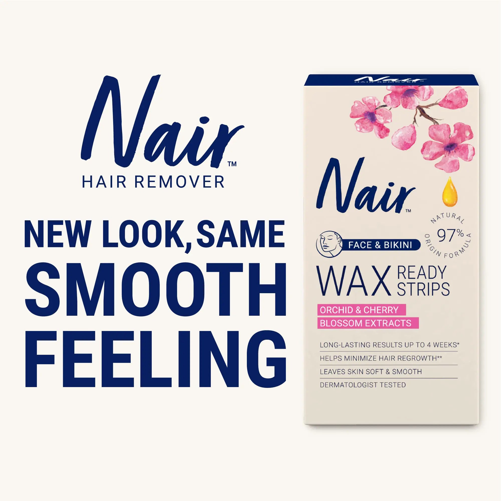 Nair Hair Remover Wax Ready Strips, Face and Bikini Hair Removal Wax Strips, 40 Count Normal