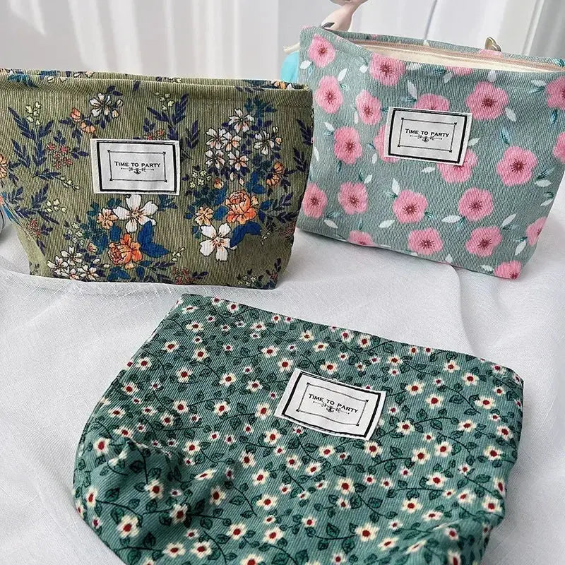 Fashion Flowers Print Cosmetic Bag Canvas Washing Bag Large Capacity Women Travel Cosmetic Pouch Make Up Storage Bags Ultimate Bag Store