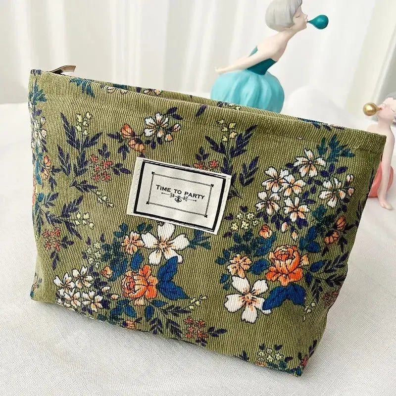 Fashion Flowers Print Cosmetic Bag Canvas Washing Bag Large Capacity Women Travel Cosmetic Pouch Make Up Storage Bags Ultimate Bag Store