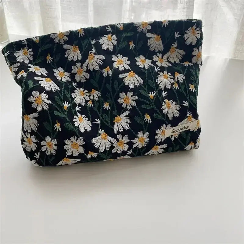 Fashion Flowers Print Cosmetic Bag Canvas Washing Bag Large Capacity Women Travel Cosmetic Pouch Make Up Storage Bags Ultimate Bag Store