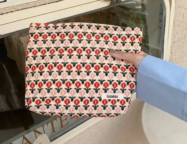 Fashion Flowers Print Cosmetic Bag Canvas Washing Bag Large Capacity Women Travel Cosmetic Pouch Make Up Storage Bags Ultimate Bag Store