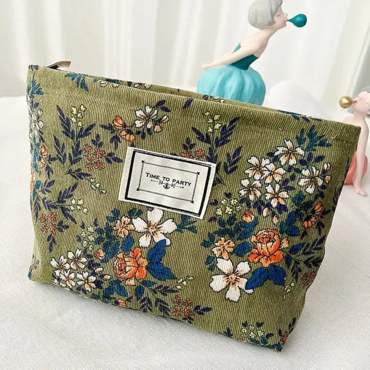 Fashion Retro Flowers Print Cosmetic Bag Canvas Washing Bag Large Capacity Women Travel Cosmetic Pouch Make Up Storage Bags Ultimate Bag Store