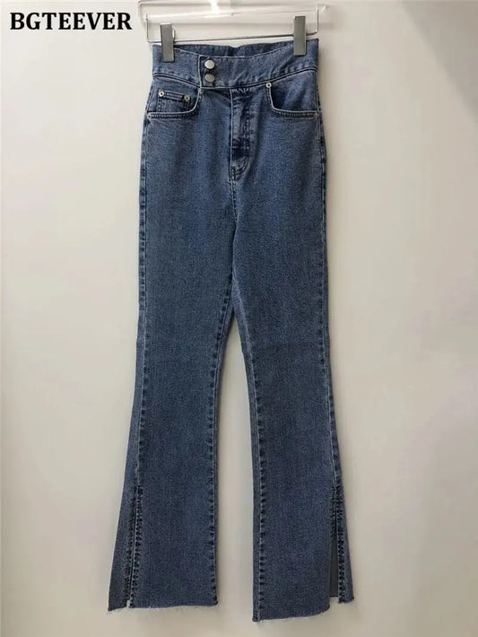 Fashion Women Double Button Flare Jeans Vivareflex Online