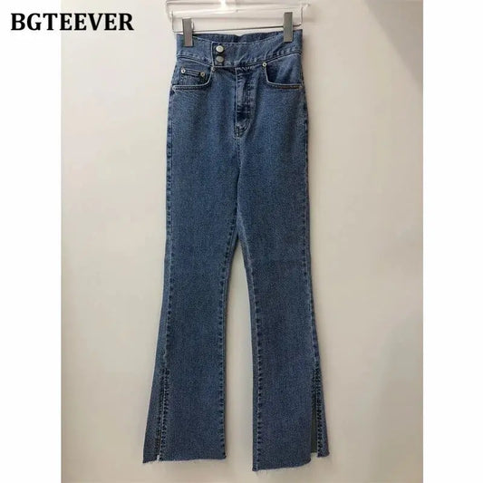 Fashion Women Double Button Flare Jeans Vivareflex Online