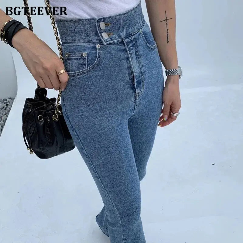 Fashion Women Double Button Flare Jeans Vivareflex Online