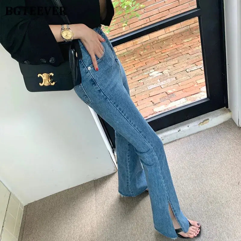 Fashion Women Double Button Flare Jeans Vivareflex Online