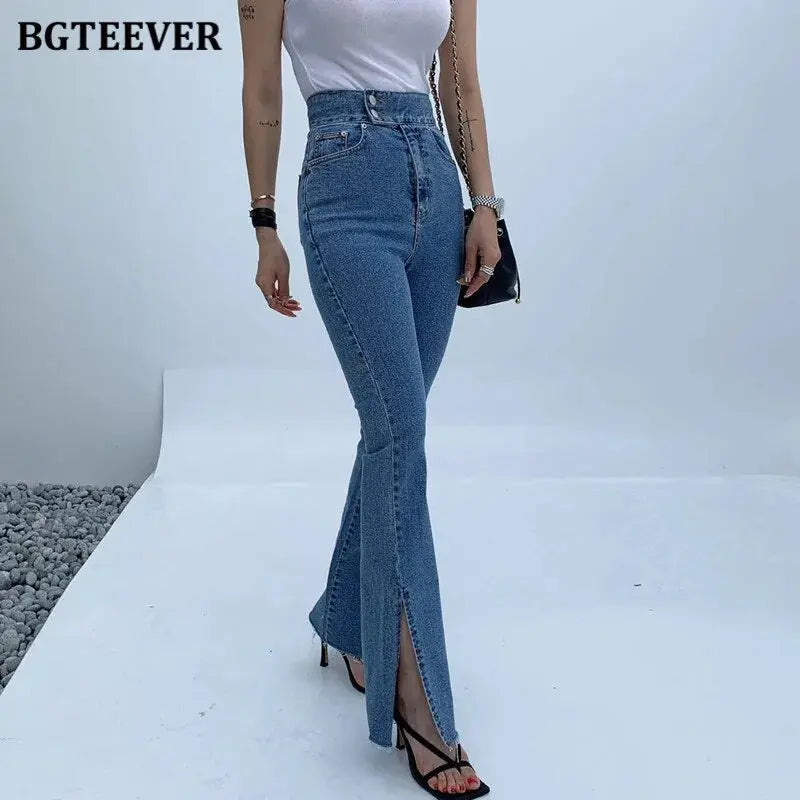 Fashion Women Double Button Flare Jeans Vivareflex Online