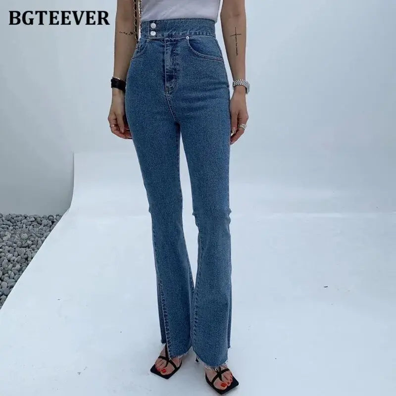 Fashion Women Double Button Flare Jeans Vivareflex Online