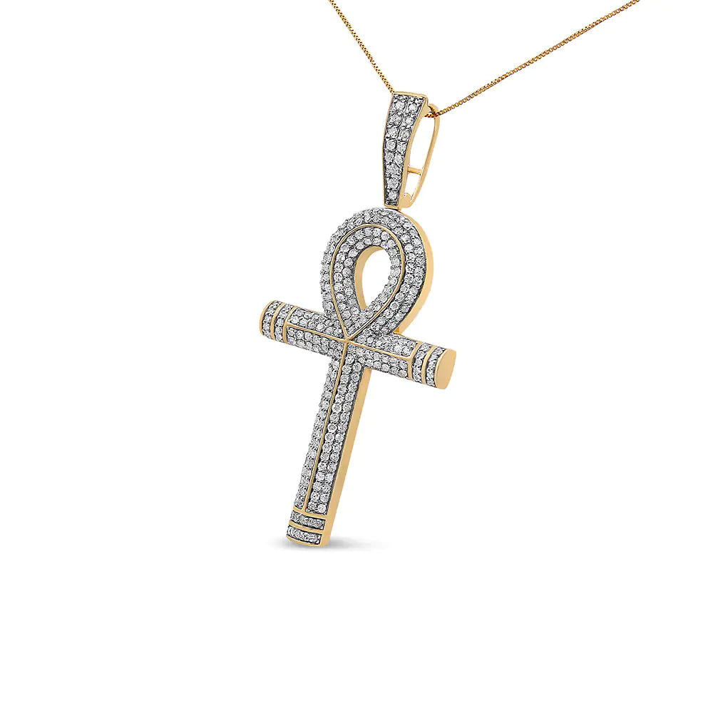 10K Yellow Gold 1 7/8 Cttw Round Diamond Ankh Cross Pendant Necklace for Men (H-I Color, SI1-SI2 Clarity) - NO CHAIN INCLUDED Vivareflex Online