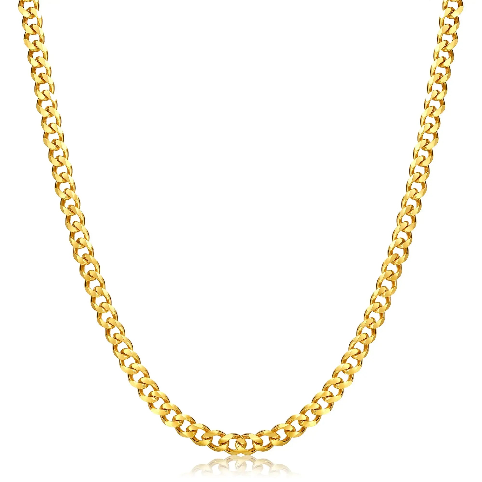 Fiusem 5mm Silver Tone 14K Gold Plated Chain Mens  Stainless Steel Necklace 28 Inch_Vivareflex_Online
