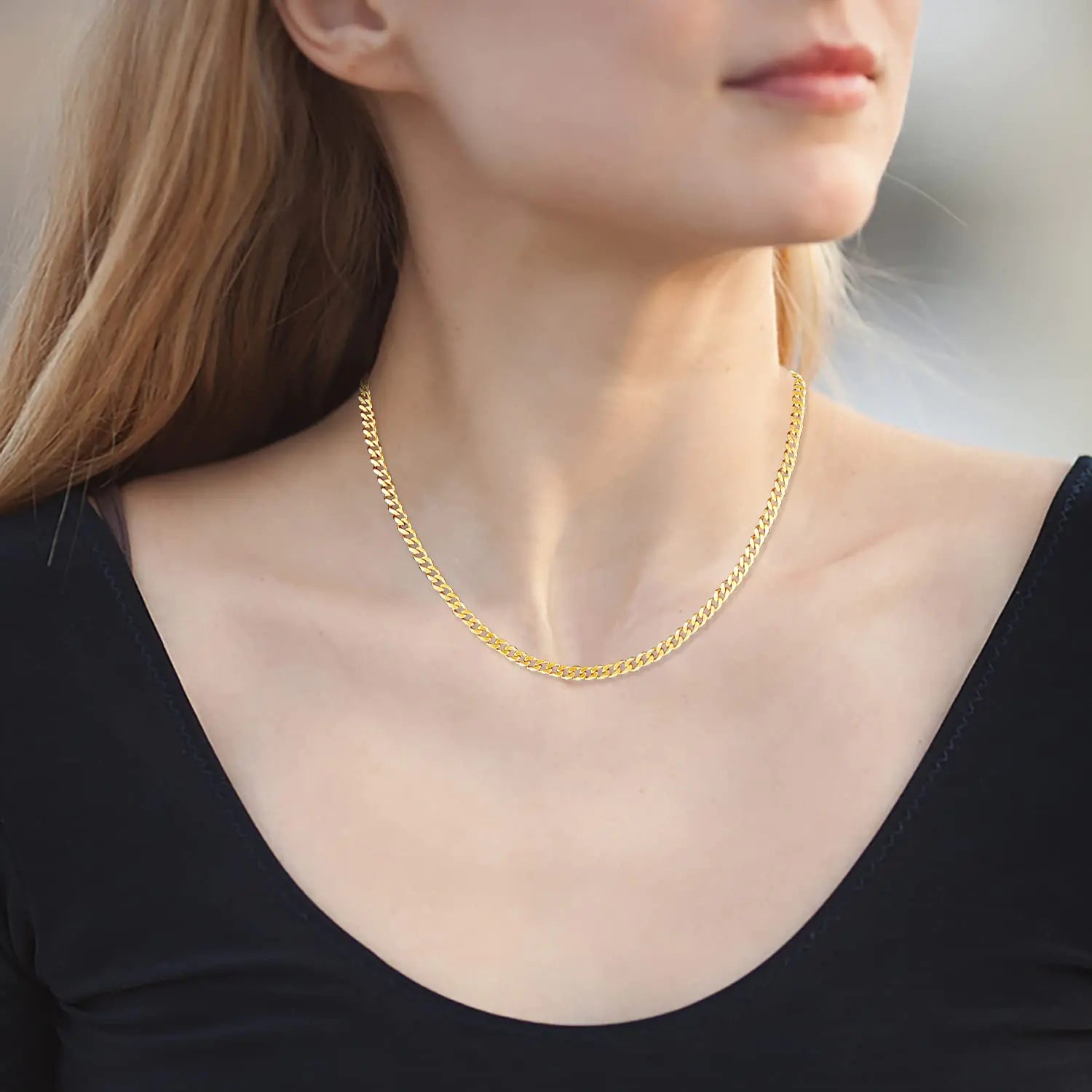 Fiusem 5mm Silver Tone 14K Gold Plated Chain