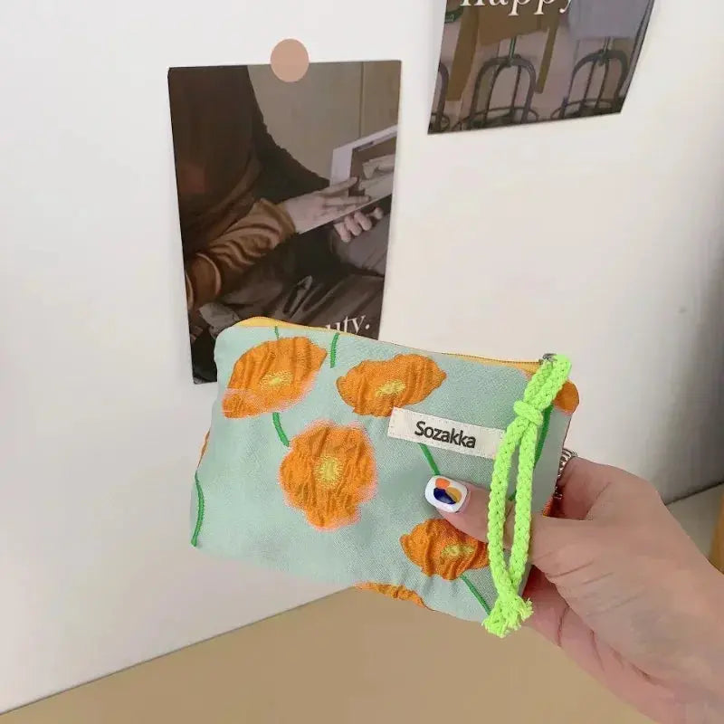 Flower Pattern Zipper Pouch Lady Girls Earphone Coin Key Money Storage Bag Coin Purses Small Fresh Cotton Coin Wallet Ultimate Bag Store