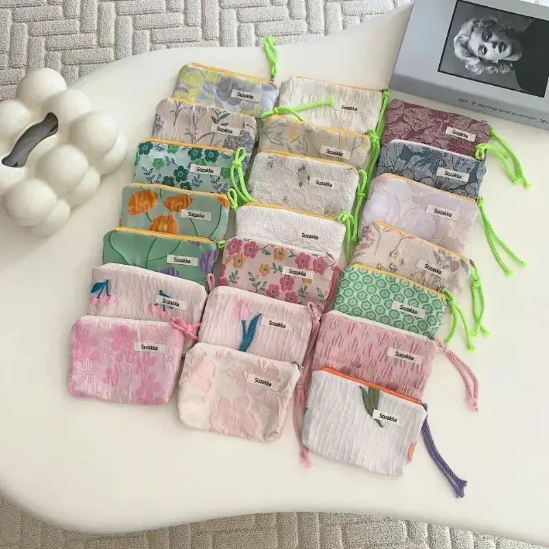 Flower Pattern Zipper Pouch Lady Girls Earphone Coin Key Money Storage Bag Coin Purses Small Fresh Cotton Coin Wallet Ultimate Bag Store