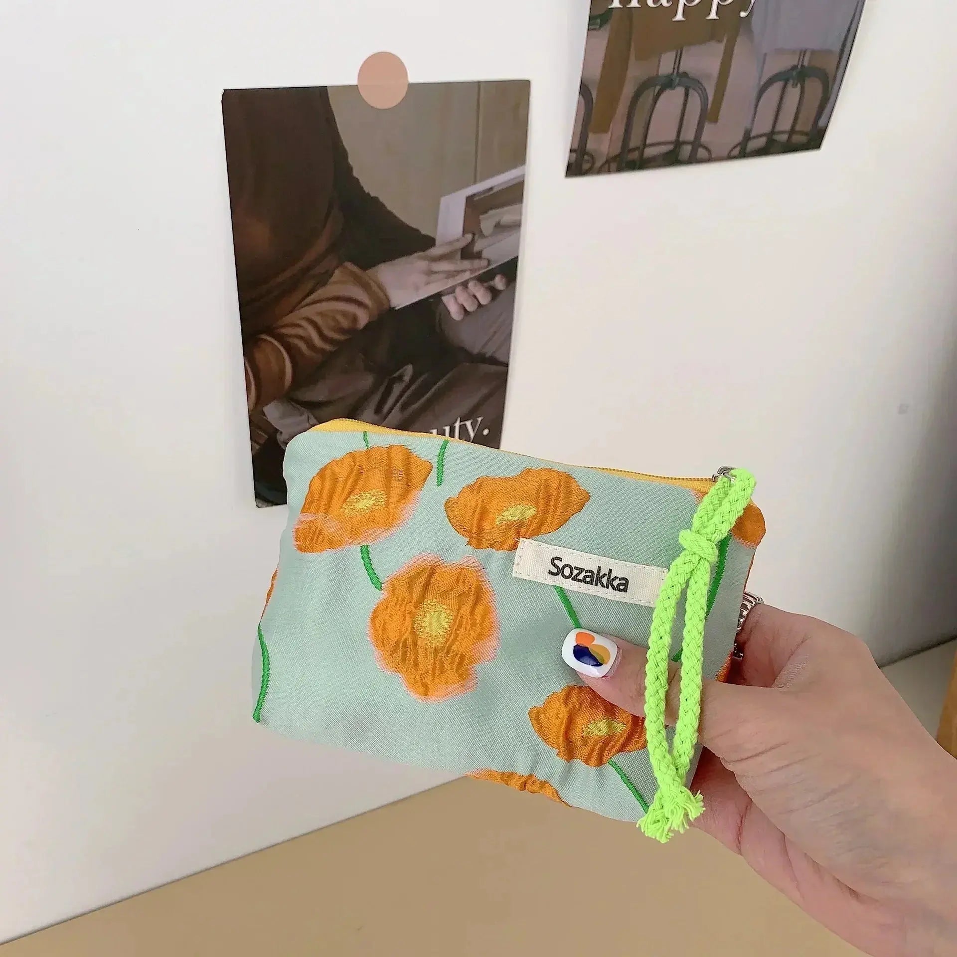 Flower Pattern Zipper Pouch Lady Girls Earphone Coin Key Money Storage Bag Coin Purses Small Fresh Cotton Coin Wallet Ultimate Bag Store