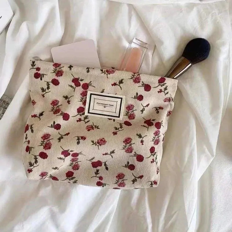 Flowers Women Cosmetic Bag Cotton Cloth Makeup Pouch Large Travel Bag Lipstick Organizer Cases Fashion Zipper Clutch Phone Purse Ultimate Bag Store