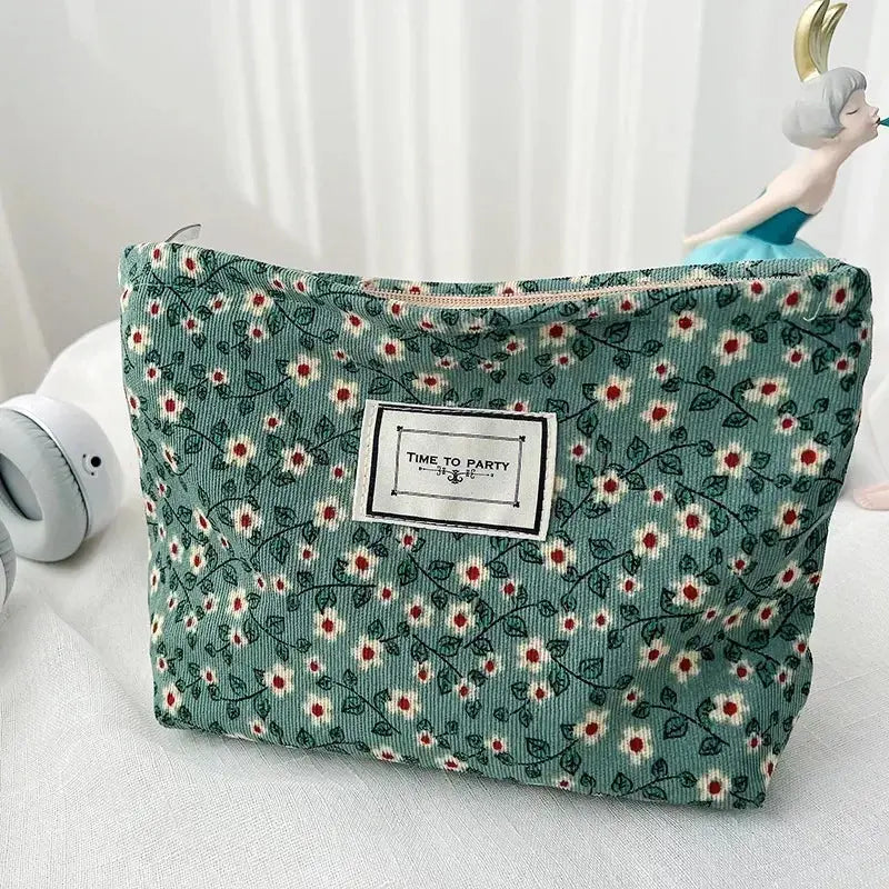 Flowers Women Cosmetic Bag Cotton Cloth Makeup Pouch Large Travel Bag Lipstick Organizer Cases Fashion Zipper Clutch Phone Purse Ultimate Bag Store