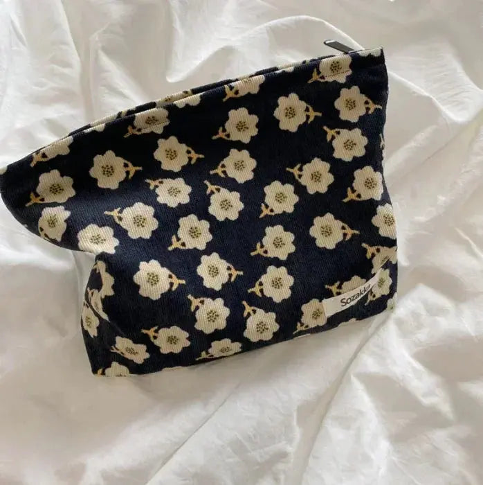 Flowers Women Cosmetic Bag Cotton Cloth Makeup Pouch Large Travel Bag Lipstick Organizer Cases Fashion Zipper Clutch Phone Purse Ultimate Bag Store